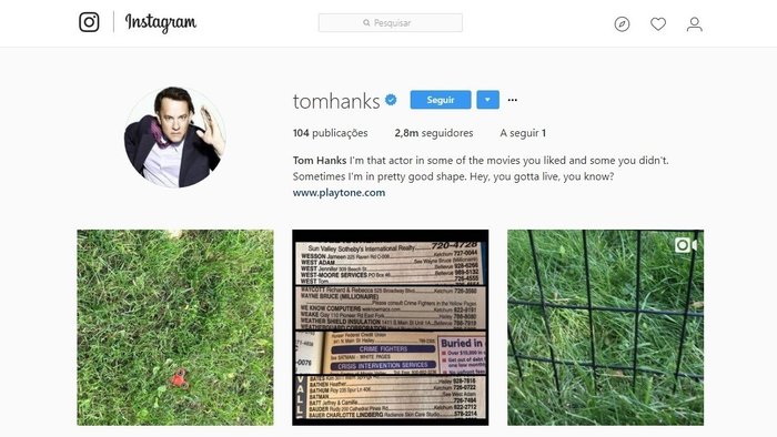 Tom Hanks - Instagram  Medidas e tamanhos para a foto de capa do Facebook, Twitter, YouTube e outras redes sociais Tom Hanks Instagram